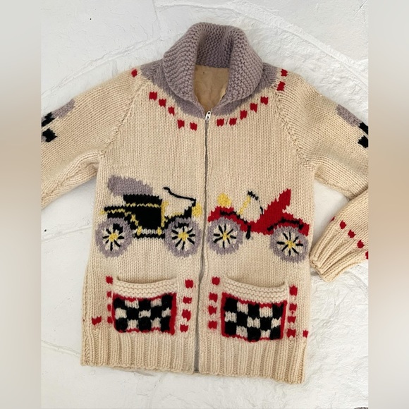 RARE Vintage Mary Maxim hand knit car cardigan sweater. 1950’s. Metal zip. Kids - Picture 1 of 5
